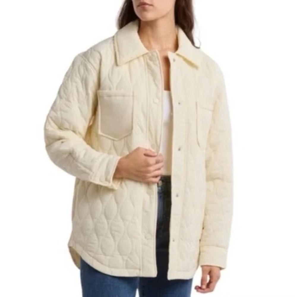 Topshop Quilted Shacket, 8, White Padded Womens Button Up Jacket